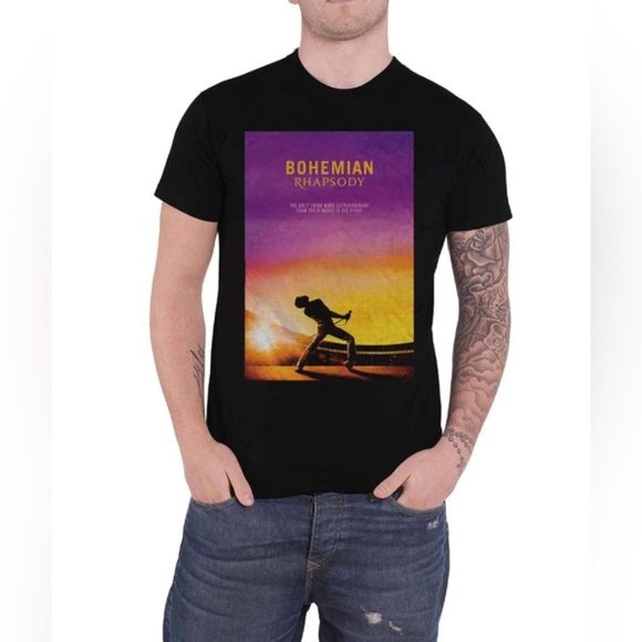 Bohemian Rhapsody Black Short Sleeve Queen Band Movie Graphic Crewneck Shirt - Picture 1 of 8
